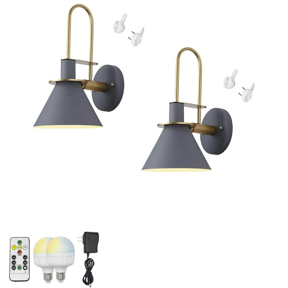 FSLiving Macaron Black Metal Romantic Wall Sconces with Rechargeable Battery Operated LED Bulb Remote Control Color Changing & RGB Mode & Dimming Lighting Fixtures for Nightstand Staircase - Set of 2