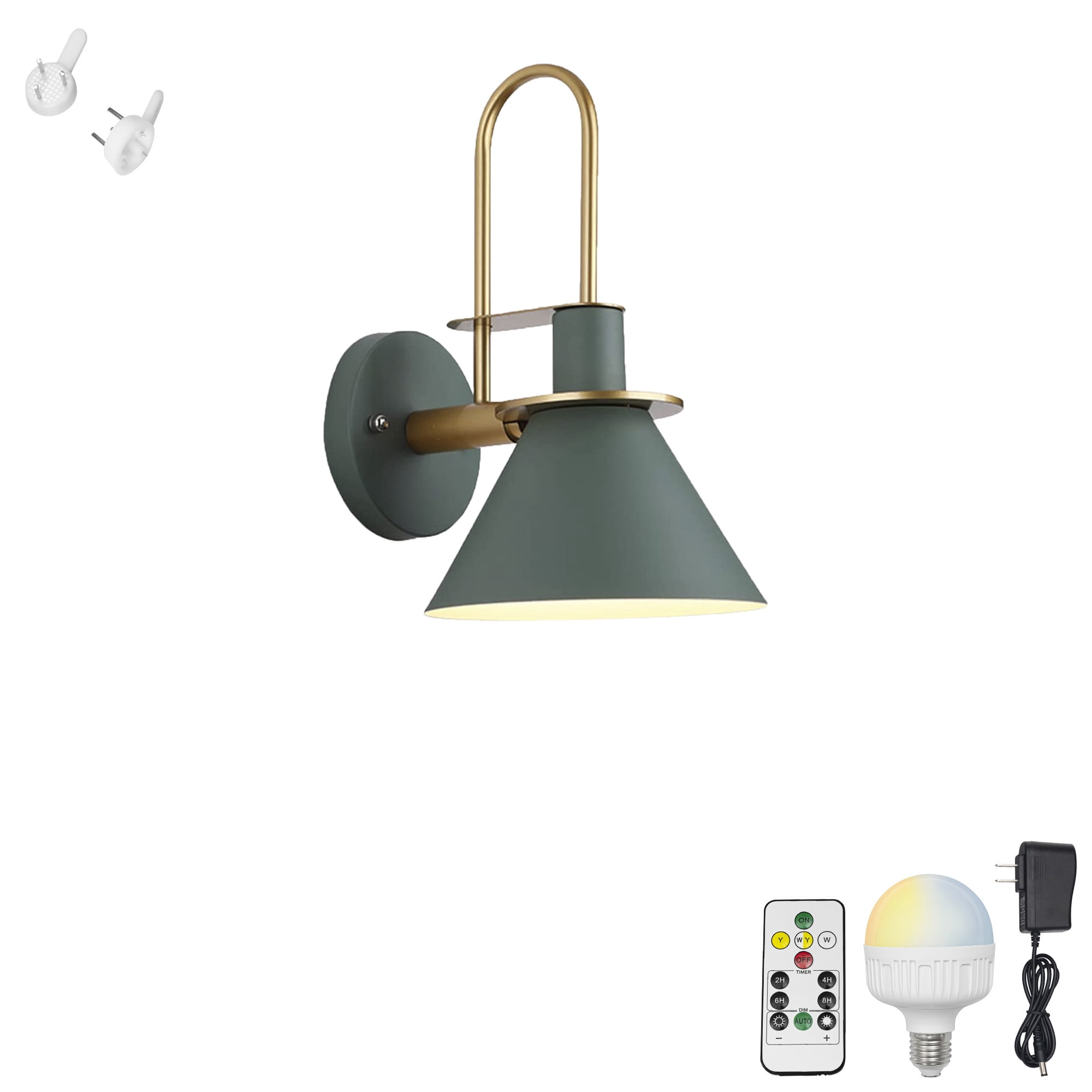 FSLiving Macaron Green Metal Romantic Wall Sconces with Rechargeable ...