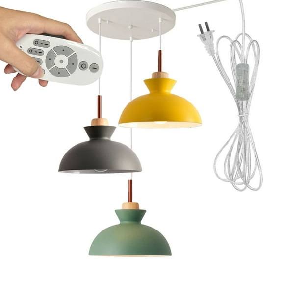 FSLiving Macaron Swag Pendant Light with 15ft Plug in UL Cord Dimmable Smart Led Bulbs Island Chandelier Pendant Light Fixtures Hanging Ceiling Light for Kitchen Island Staircase NO Wiring Needed