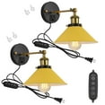 thumbnail image 1 of FSLiving Macaron Yellow Metal Wall Sconce with 3 Prong Outlet Dimmable and Adjustable Angle Wall Lamp Lighting Fixture with 5.9ft Plug in Cord Small Nightstand Light for Dresser Bedroom - 2 Pack, 1 of 10