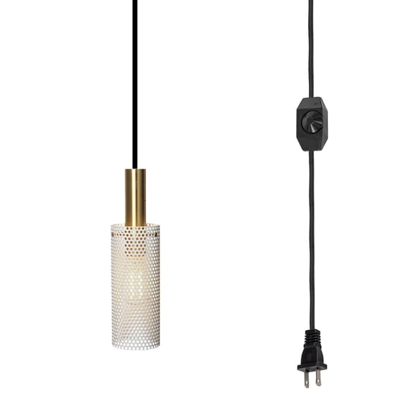 FSLiving Metal Pendant Light with 15ft Plug-in UL On/Off Dimmer Switch Cord Industrial White Cage Shade Retro Minimalist Lamp for Garage Restaurant Easy to Install,Bulb Sold Separately - 1 Light