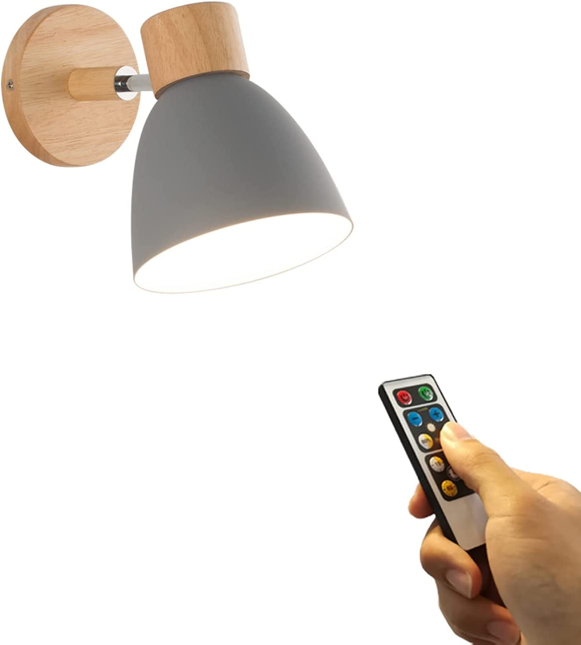 FSLiving Metal Wood Mini Grey Wall Light Battery Run 55 Lumens LED
