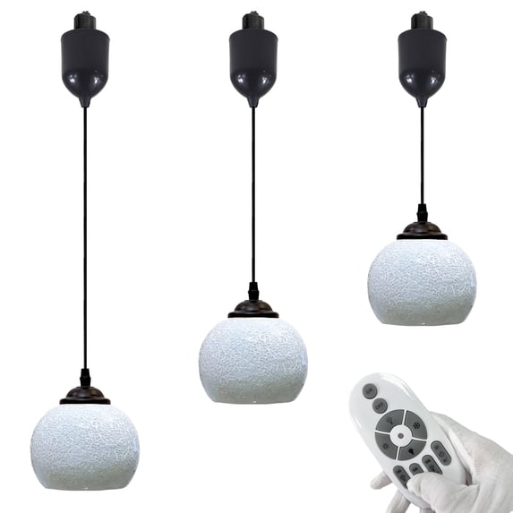 FSLiving Mini Adjustable Cord Length Juno Track Light Pendants, 4 Ft Cord, J-Type Track Mounted, Handblown Stained White Art Glass, Smart LED Edison Bulbs for Bar Kitchen Island Vaulted Ceiling