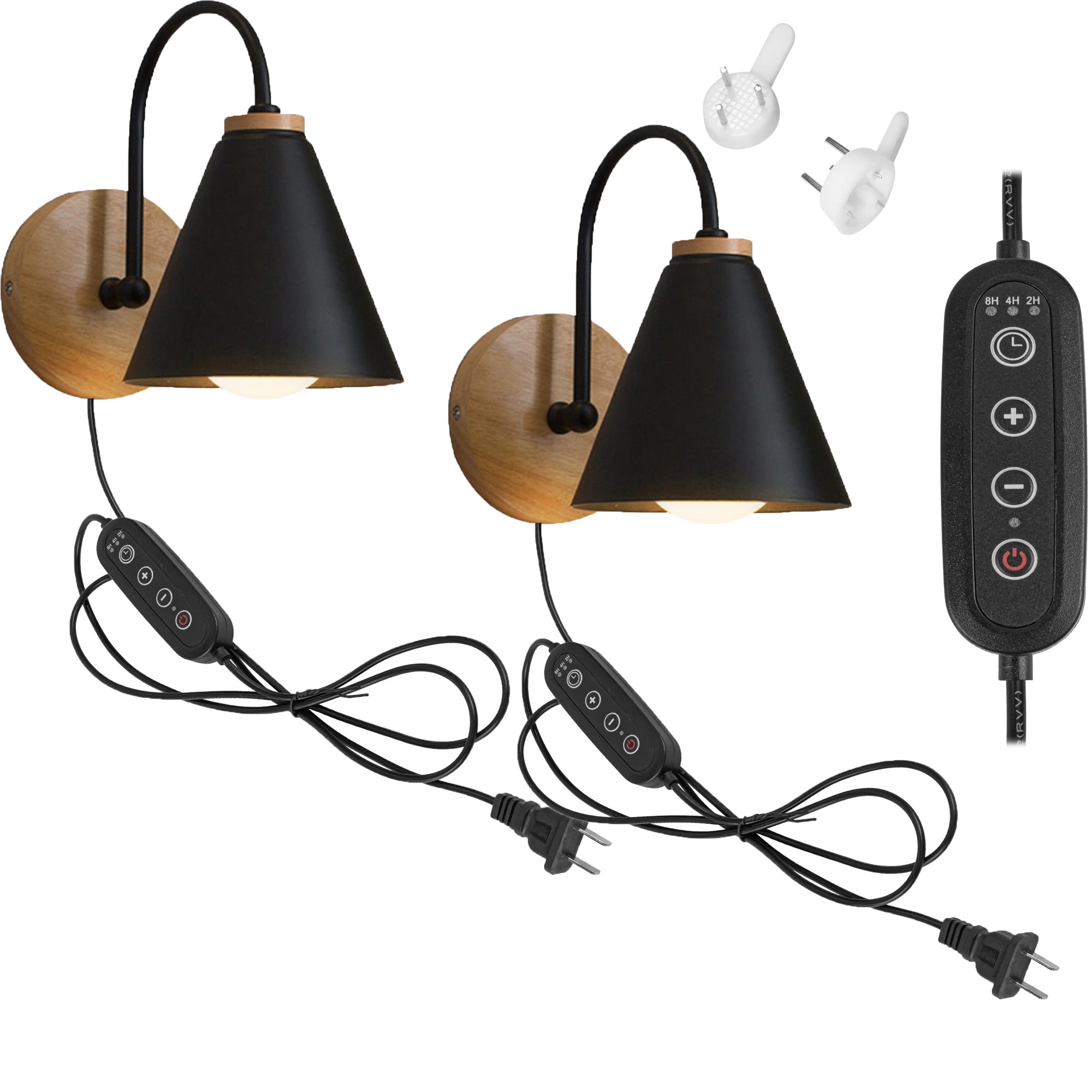FSLiving Modern Dimmable Wall Sconces with 5.9ft Plug in Cord Black ...