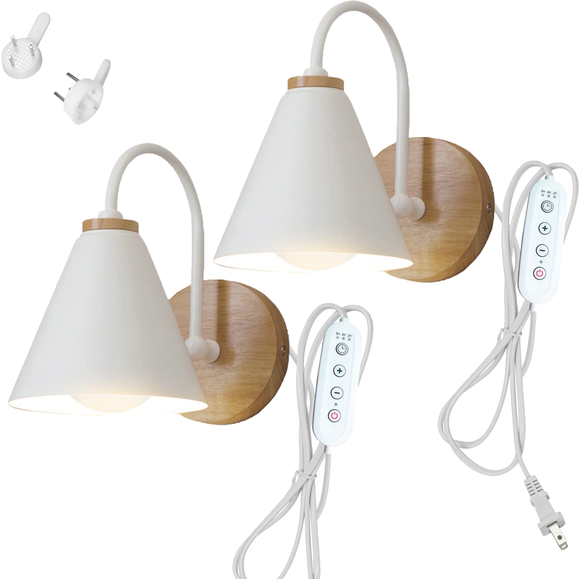FSLiving Modern Dimmable Wall Sconces with 5.9ft Plug in Cord White ...
