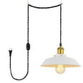 thumbnail image 1 of FSLiving Pendant Light with 15ft Plug-in UL Cord, E26 Brass Socket and White Metal Shade Dimmable Lightimg Fixture for Kitchen Living Room Bedroom Corridor, Bulb Sold Separately - 1 Pack, 1 of 9