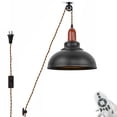 thumbnail image 1 of FSLiving Pendant Light with Industrial Pulley Design,15ft Plug-in Cord with Wheel Black Domed Shape Iron Shade,Wooden Socket,Remote Control Dimmer LED Edison Bulbs - 1 Light, 1 of 9