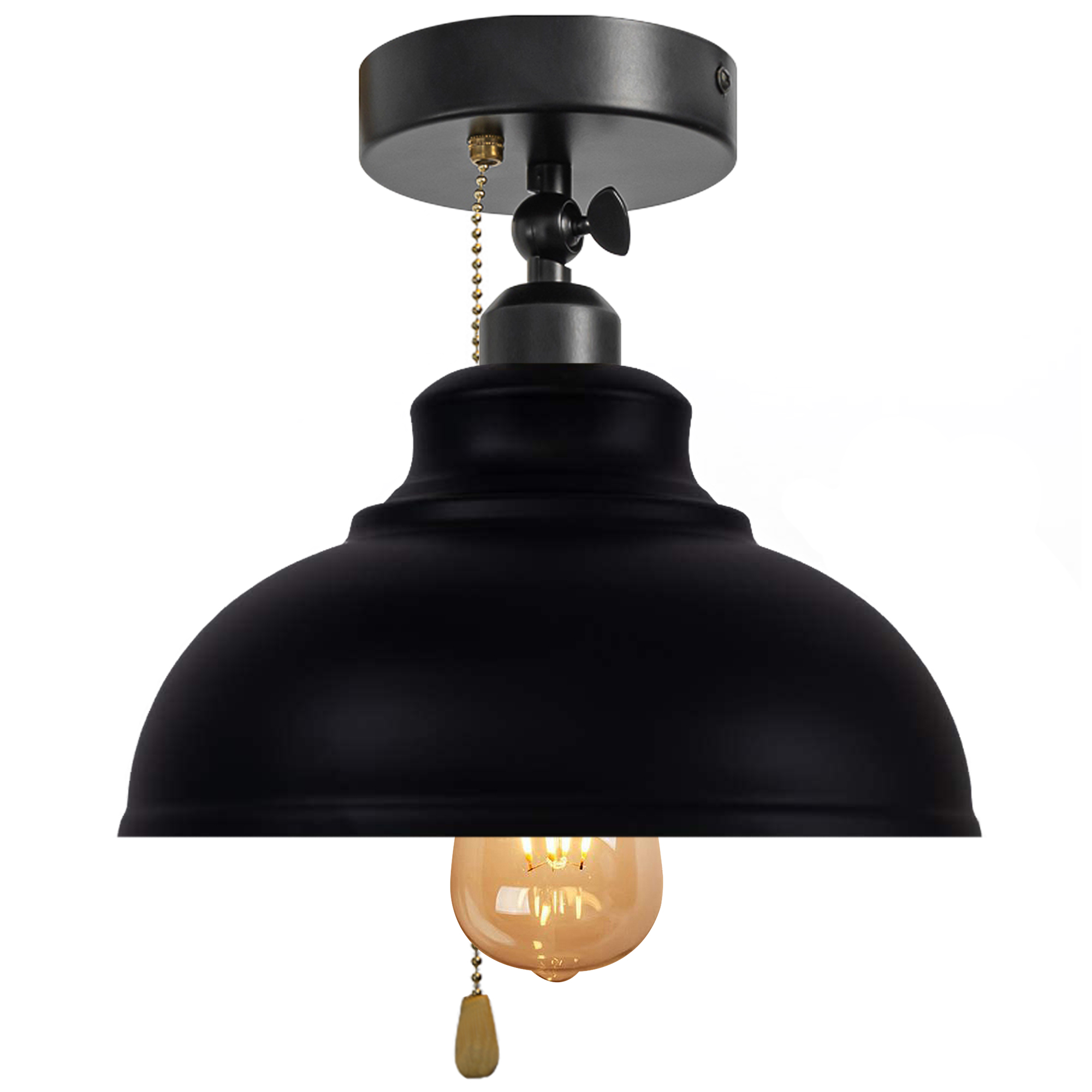 FSLiving RV Adjustable Wall Light with Zipper Switch 12V Black Decorative Light RV Ceiling Light Iron Shade Hallway Light Fixtures Ceiling Mount Industrial Semi Flush Mount for RV Camper - 1 Light