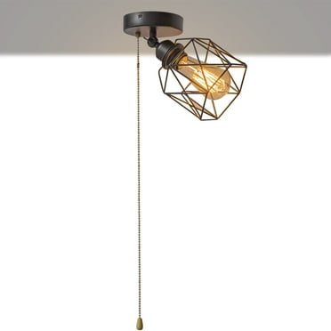FSLiving RV Adjustable Wall Light with Zipper Switch 12V Retro Black Decorative Light RV Ceiling Light Hallway Light Fixtures Ceiling Mount,E26 E27 Industrial Semi Flush Mount for RV Camper - 1 Light