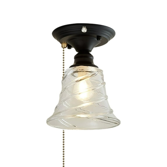 FSLiving RV Bell Wall Light Zipper Switch Glass 12V Retro Black RV Decorative Ceiling Light Hallway Light Fixtures Ceiling Mount, E26 E27 Industrial Semi Flush Mount for RV Camper