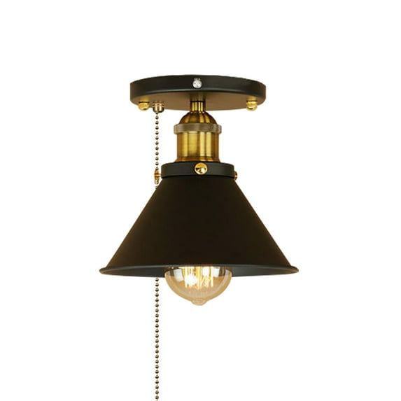 FSLiving RV Cone Shape Wall Light Zipper Switch Metal 12V Black Decorative RV Hallway Interior Light, 2700K E26 Bulb Included Industrial Semi Flush Mount for Ceiling Mount Under Cabinet Camper