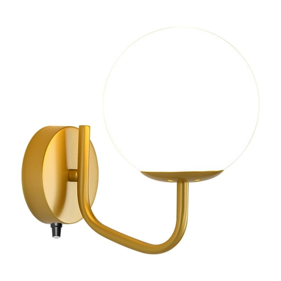 FSLiving RV Gold Upward White Globe Frosted Glass Light with Dimmer 12V RV Decorative Hallway Vintage Wall Sconce, E26 E27 Socket Hardwired Wall Mount Interior Lighting for RV Camper