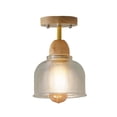 thumbnail image 1 of FSLiving RV Hardwired Clear Glass Wall Light, 12V Retro Wood RV Decorative Light Ceiling Light Flower Fixtures Ceiling Mount, E26 2700K Bulb Included Country Semi Flush Mount for RV Camper, 1 of 7