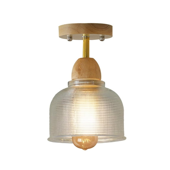 FSLiving RV Hardwired Clear Glass Wall Light, 12V Retro Wood RV Decorative Light Ceiling Light Flower Fixtures Ceiling Mount, E26 2700K Bulb Included Country Semi Flush Mount for RV Camper