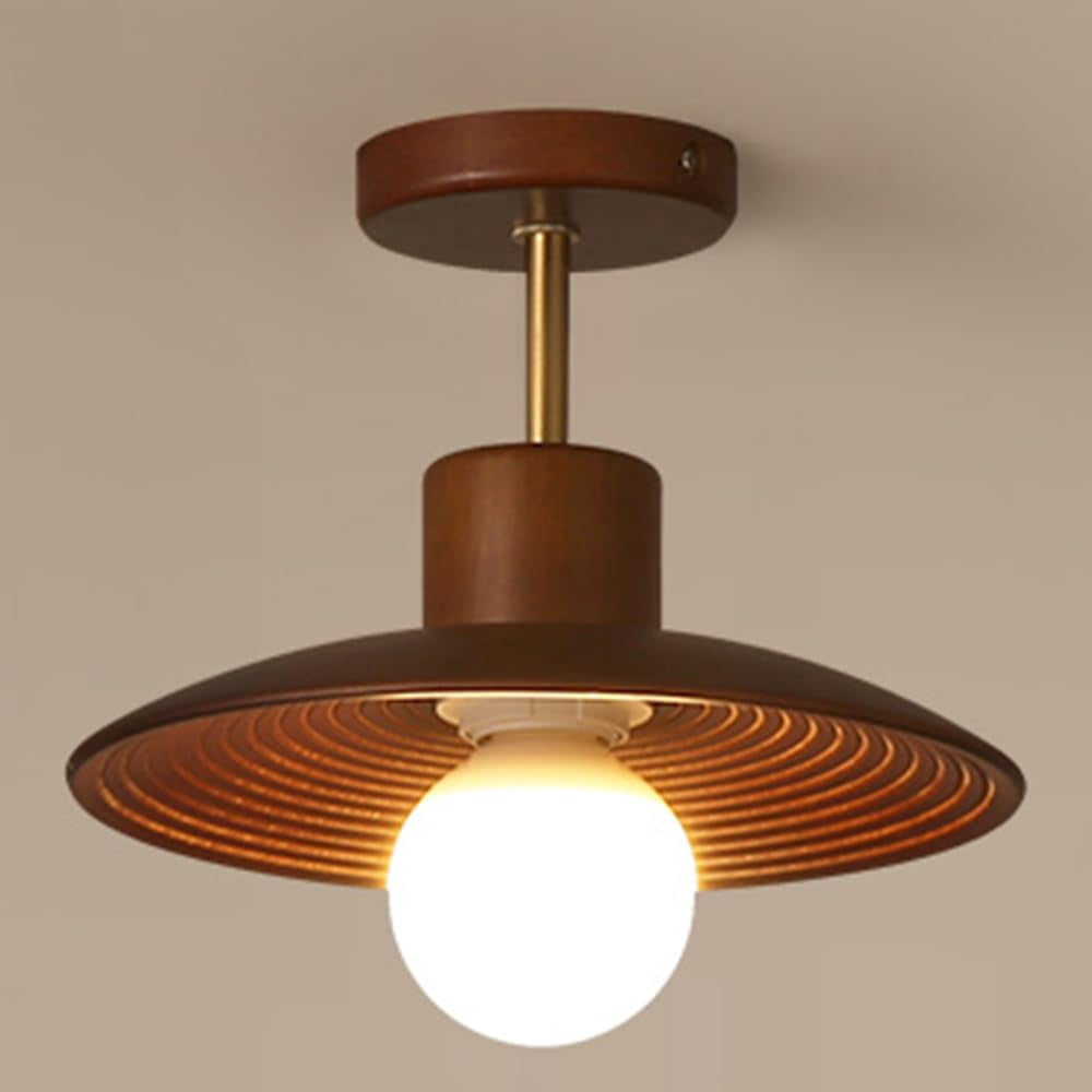 FSLiving RV Hardwired Cone Shape Walnut Wood Wall Light with 12V Retro ...
