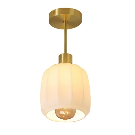 FSLiving RV Hardwired White Cone Shape Glass Wall Light, 12V Retro Copper RV Decorative Light Ceiling Light Modern Fixtures Ceiling Mount, E26 2700K Bulb Included Semi Flush Mount for RV Camper