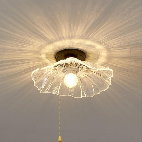 FSLiving RV Lotus Shape Wall Light Zipper Switch Glass 12V Retro Black RV Decorative Ceiling Light Hallway Light Fixtures Ceiling Mount, E26 E27 Industrial Semi Flush Mount for RV Camper
