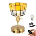 thumbnail image 1 of FSLiving Rechargeable Battery Operated LED Fireplace Lamps, Remote RV Brass Finished E26 Socket Pole Copper Table Light, 3-way Socket Water Ripple Tiffany Yellow Glass Floor lamps Hallway Light, 1 of 9