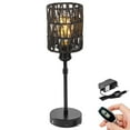 thumbnail image 1 of FSLiving Rechargeable Battery Operated LED Table Lamp Telescoping Rod Adjustable Height Lamp-Post by Remote RV Dimmable Retro Black Natural Rattan Portable Book Light Nightstand Bar Restaurant Cafe, 1 of 7