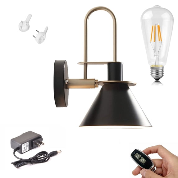FSLiving Rechargeable Battery Operated LED Wall Sconce No Drilling Bedside Romantic Black Wall Lamp Fixtures Macaron Light Wall Sconces Spotlight for Indoor Bedroom Farmhouse Lounge - 1 Light