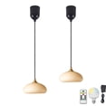 thumbnail image 1 of FSLiving Rechargeable Battery Operated Pendant Light with Remote,Nordic Style Hanging Light with Glass White Lampshade,Adjustable Height RGB Color,Timer,Dimmable Lamp for Restaurant Bar - Set of 2, 1 of 6
