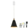 thumbnail image 1 of FSLiving Rechargeable Battery Operated Pendant Light with Sleeve&Round Hook Adjustable Wire Length Dimmable Hanging Light French Gold Base Outer Black Inner Gold Cone Shade for Nightstand - 1 Light, 1 of 6