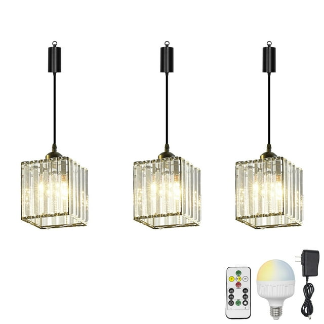 FSLiving Rechargeable Battery Operated Pendant Light with Sleeve&Round