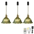 thumbnail image 1 of FSLiving Rechargeable Battery Operated Pendant Light with Sleeve&Round Hook RGB Mode Adjustable Wire Length Hanging Light Green Glass Flower Shade Dimmable Lamp for Courtyard Nightstand - 3 Lights, 1 of 6