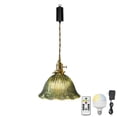 thumbnail image 1 of FSLiving Rechargeable Battery Operated Pendant Light with Sleeve&Round Hook RGB Mode Adjustable Wire Length Hanging Light Green Glass Flower Shade Dimmable Lamp for Courtyard Nightstand - 1 Light, 1 of 6