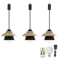thumbnail image 1 of FSLiving Rechargeable Battery Operated Pendant Light with Sleeve&Round Hook RGB Mode Adjustable Wire Length Hanging Light Wooden Black Metal Modern Dimmable Lamp for Courtyard Countertop - Set of 3, 1 of 5