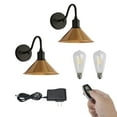 thumbnail image 1 of FSLiving Rechargeable Battery Run Low-Volt Safe LED Remote Control No Cord Black Base Gold Shade Wall Sconce Retro Design for Corridor Dorm Reading,Bulb Included - 2 Pack, 1 of 6