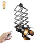 FSLiving Remote Control Adjustable Angle Stretchable Track Light H-Type Industrial Style Black Metal Lamp Dimmable Color Changing Timing for Photo Wall Mural Exhibit Stage Bar Store - 1 Pack