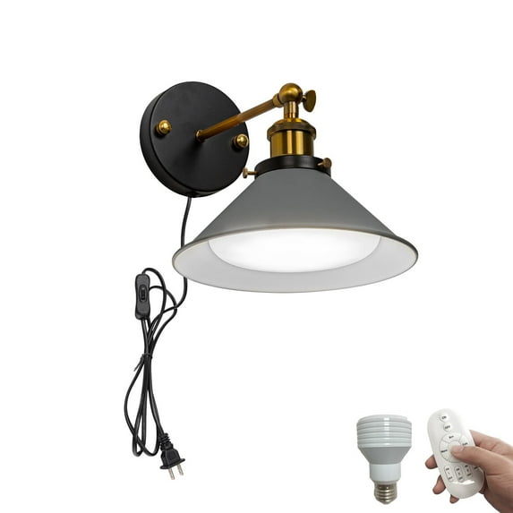 FSLiving Remote Control Adjustable Light Beam & Angle Wall Sconce Vintage Design Silver Metal Wall Light Nightstand Lamp for Bedroom Reading Loft Wall Painting,Bulb Included - 1 Light