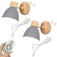 thumbnail image 1 of FSLiving Remote Control Adjustable Wall Sconces with Plug-in Cord E26 LED Bulb Dimmable Bedside Reading Light Aluminum Grey Shade Macaron Industrial Wall lamp Fixture for Bedroom - Set of 2, 1 of 9