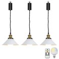 thumbnail image 1 of FSLiving Remote Control Dimmable Hanging Light with Rechargeable Battery Operated LED RGB Bulb Macaron White Metal Pendant Light Adjustable Height Color Changing Timing for Storage Bedroom - 3 Lights, 1 of 8