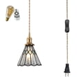 thumbnail image 1 of FSLiving Remote Control Hanging Pendant Light with 15ft Plug-in UL Cord Brass Finished E26 Socket Tiffany Macaron Cone Glass Lamp Dimmable Color Changing Timing Lamp for Dining Table - 1 Light, 1 of 10