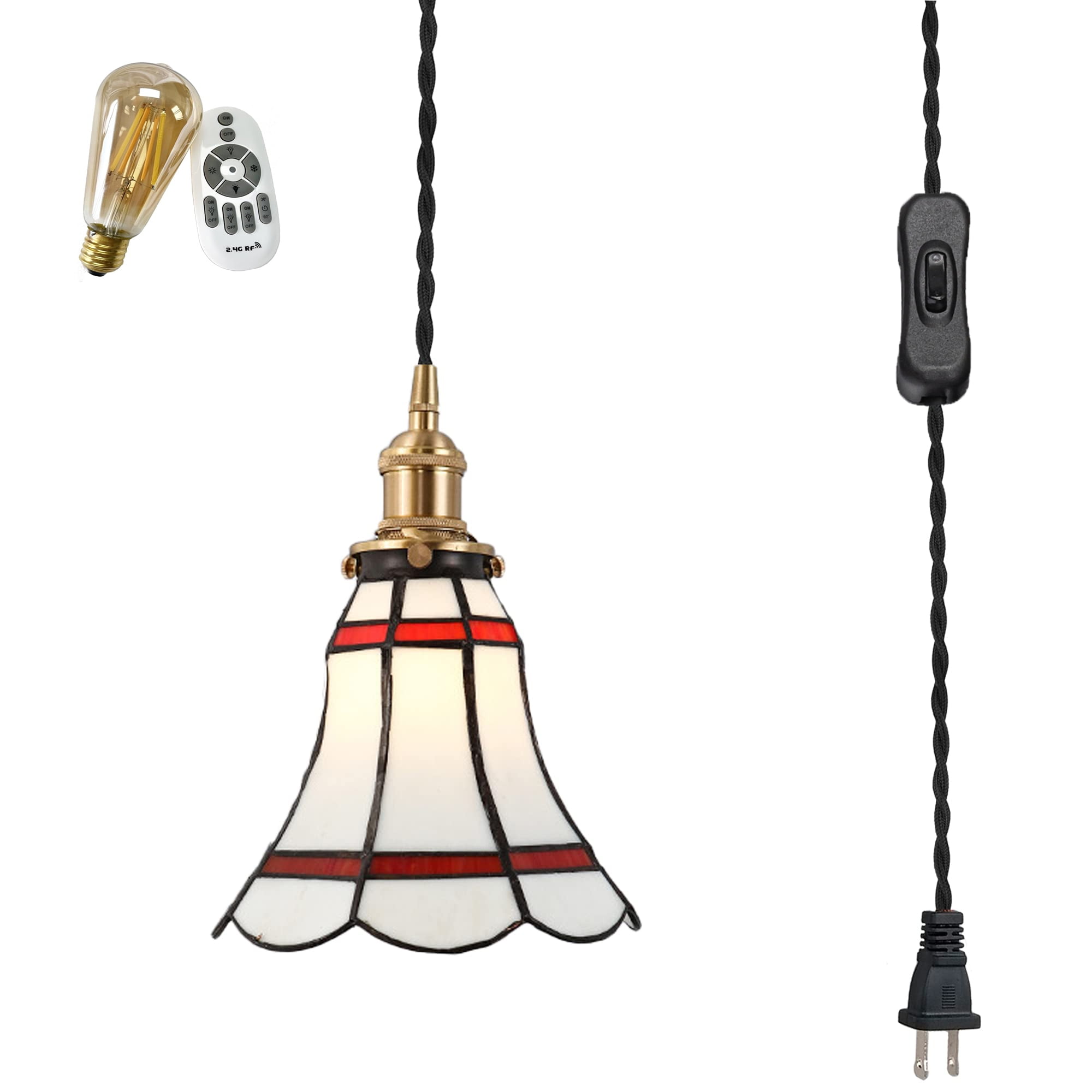FSLiving Remote Control Hanging Pendant Light with 15ft Plug-in UL Cord ...