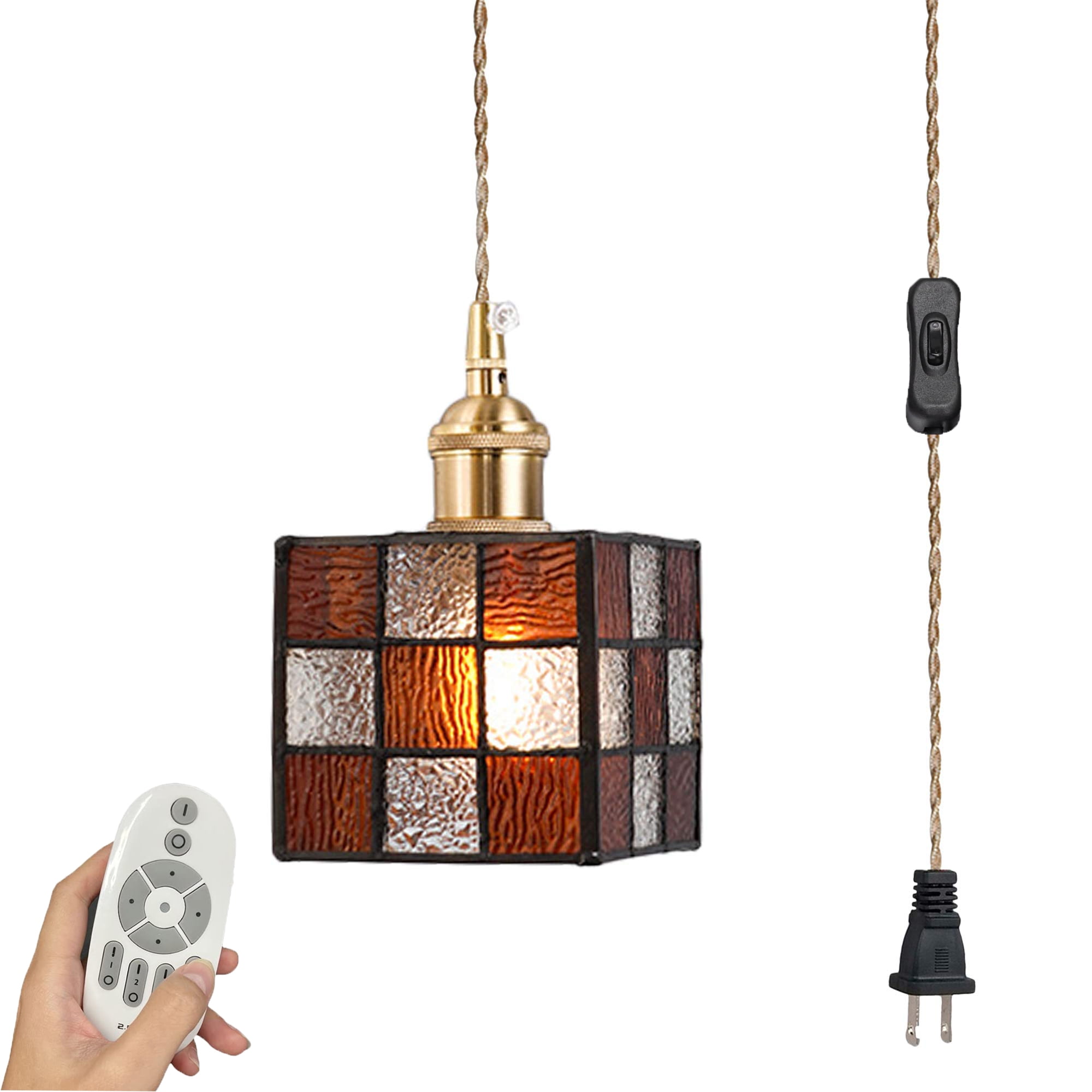 FSLiving Remote Control Hanging Pendant Light with 15ft Plug-in UL Cord ...