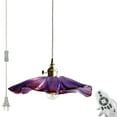 thumbnail image 1 of FSLiving Remote Control Lotus Shaped Purple Glass Plug in Pendant Light with 15ft Switch Cord Copper Lamp Holder Ceiling Lamp Dimmable Chandelier for Bedroom Background Wall Kitchen Sink - 1 Pack, 1 of 9
