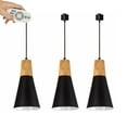 thumbnail image 1 of FSLiving Remote Control Pendant Light 3 Lights J-Type Track Pendant Lamps Scandinavian Style Pendant Lights for Kitchen Hanging Lamp Modern Wood and Aluminium Light Customizable - Black, 1 of 7