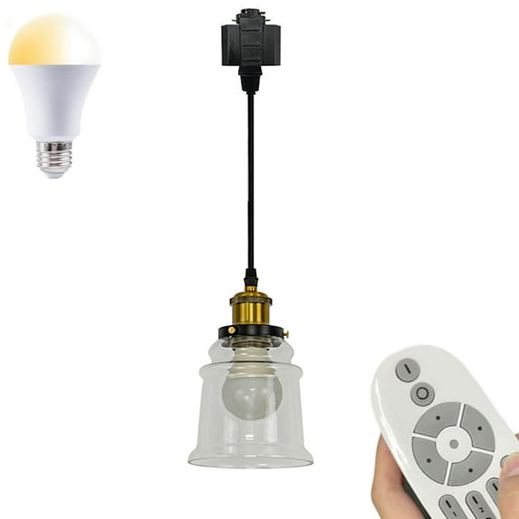 FSLiving Remote Control Pendant Light H-Type Track Ceiling Light w/Clear Glass Shade Dimmable and Color Changing Track Light Fixture for Gallery Kitchen Living Room Office,Track Not Included - 1 Pack