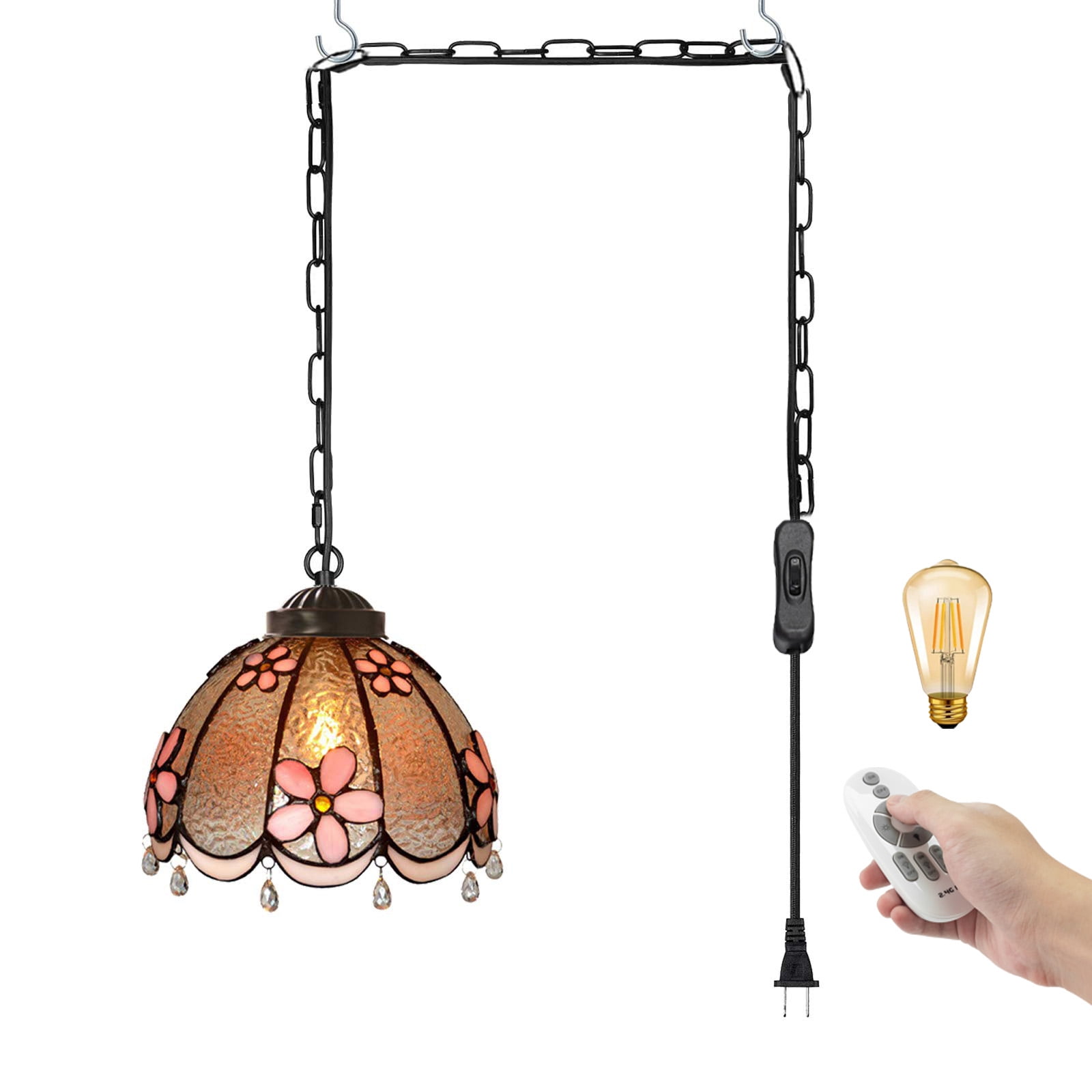 FSLiving Remote Control Plugin Pendant Hanging Light with 15FT Iron