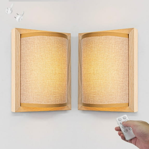 FSLiving Remote Control Up&Down Light Rechargeable Battery Wall Hanging Wireless Wall Lamp,Color Changing Dimmable,Timer with Log Color for Home Decor Gallery DIY,Frame Lightbox - Set of 2