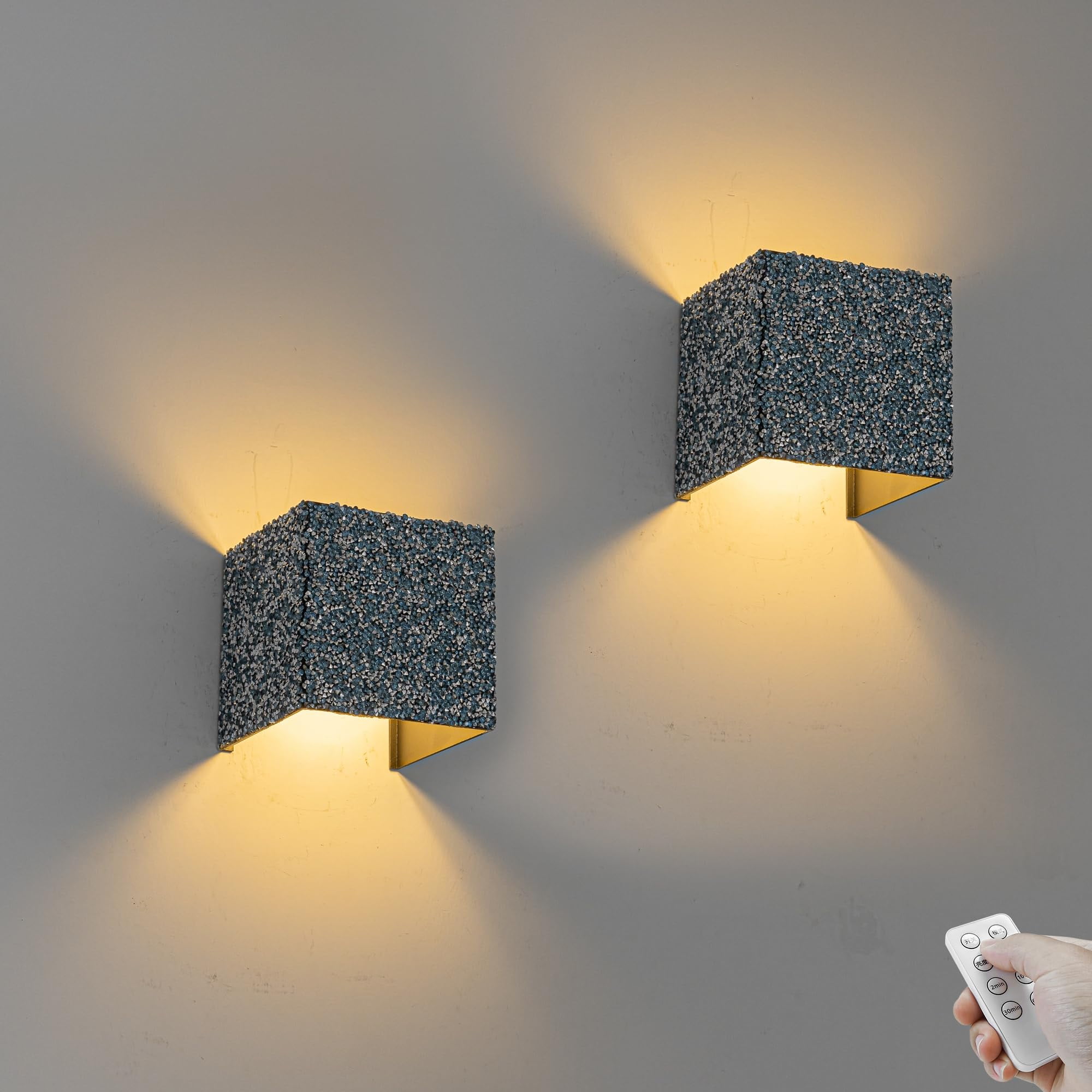 FSLIVING Dimmable 2-Light LED Bedroom Battery Operated Wall Sconces (2 ...