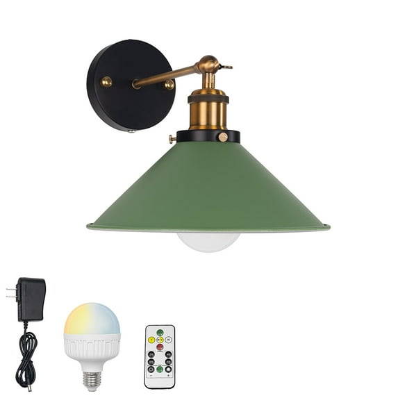 FSLiving Remote Control Wall Sconce with Rechargeable Battery Run Dimming Bulb,Vintage Simple Collocation Macaron Green Metal Wall Light Fixture for Reading Dorm Loft - 1 Pack