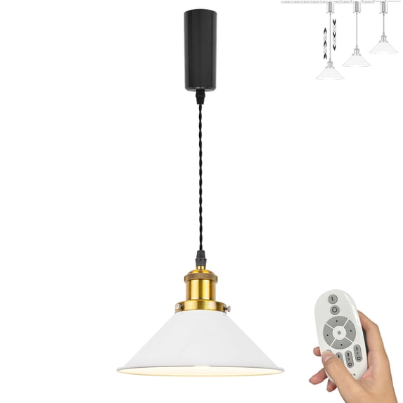 FSLiving Restaurant J-Type Track Light Pendants 2.4GHz 3-Zone Remote Control Stepless Dimming Juno Track Light Adjustable Height Antique Brass Socket Vintage Style for Kitchen Island White,5 Ft