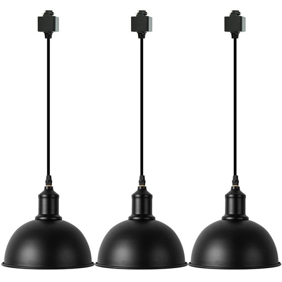 FSLiving Retro Black Iron Shade Industrial Style H-Type Track Pendant Lights Modern Farmhouse Black Finished E26 Socket Dimmable Rustic Cottage Style for Kitchen Island,Customizable