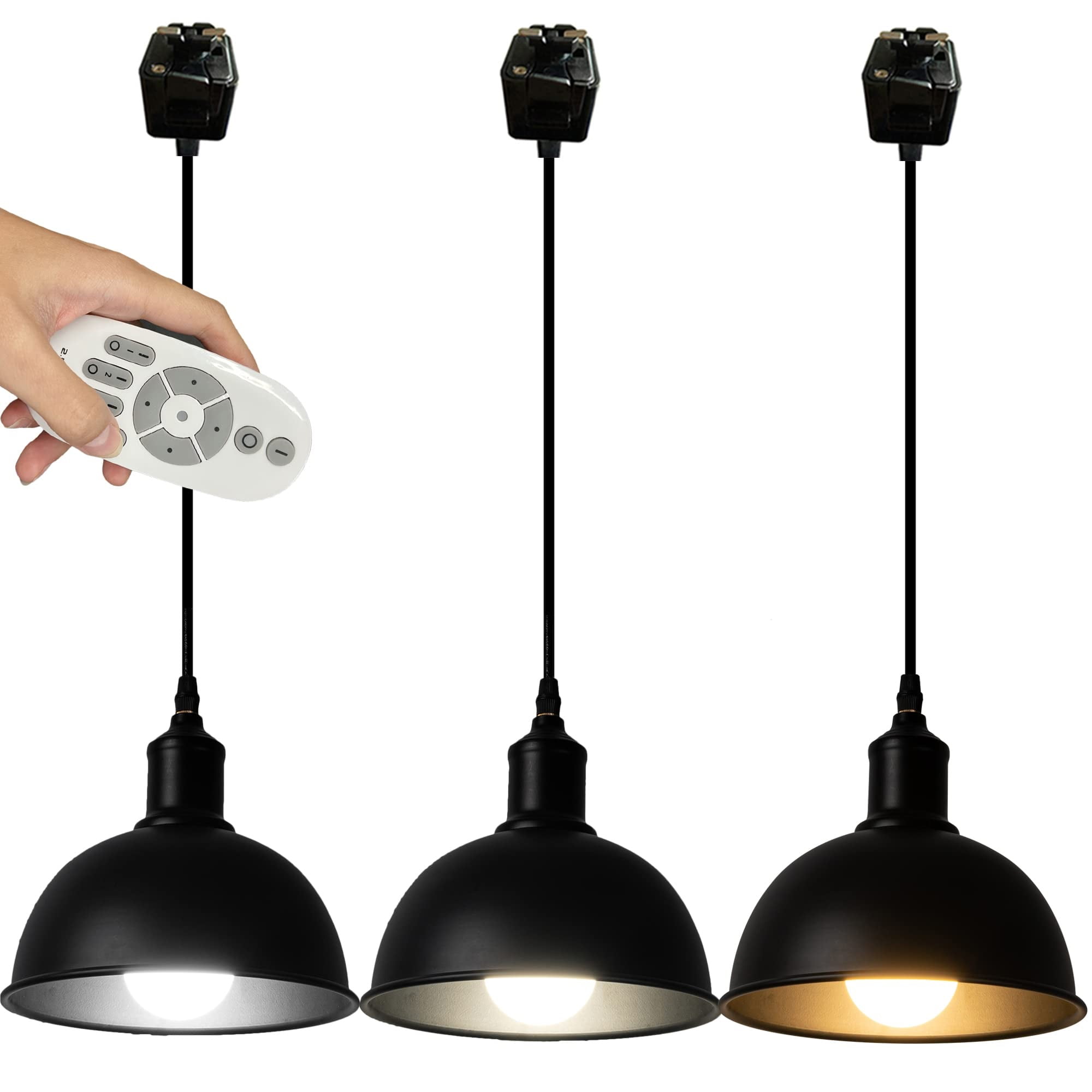 Fsliving Retro Black Iron Shade Industrial Style H Type Track Pendant Lights 2 ft Cord Modern Farmhouse Remote Control with Dimmable Bulbs Rustic