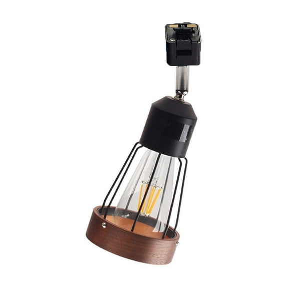 FSLiving Retro Style Adjustable Angle J-Type Track Lighting Brown Wood Lampshade Black Ceiling Light Track Light Fixture For Gallery Bar Aisle Office Kitchen Bulb and Track Not Included - 1 Light