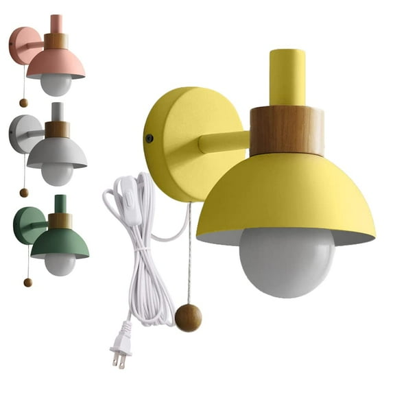 FSLiving Romantic Warm Pink Wall Lamp with 5.9ft UL Listed Cord Plug in Wall Light Fixtures Macarons Bedside Wall Sconces with Zipper Switch Spotlight for Reading,Bulbs Not Included
